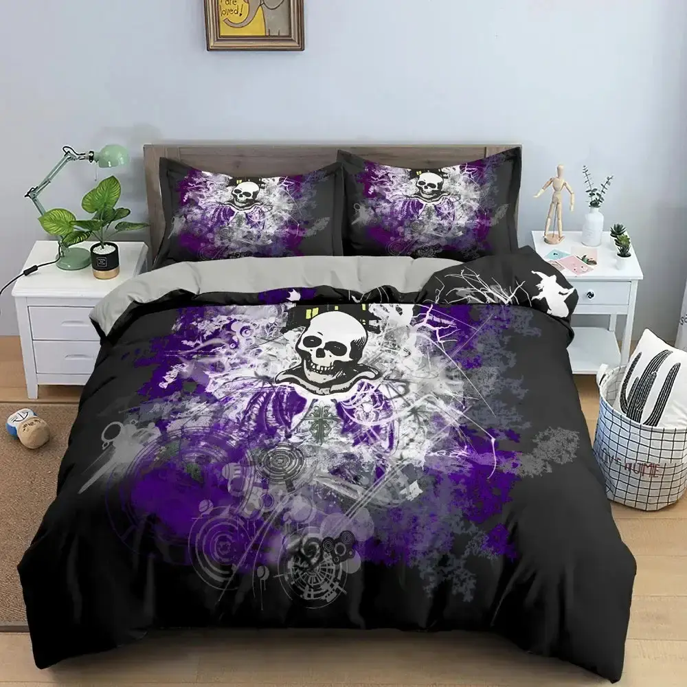 Gothic 3d Bettwaesche Set Mit Totenkopf Druck 2 3 Teilig