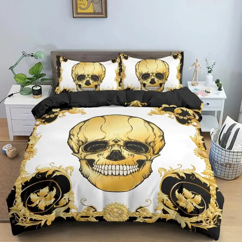 Gothic 3d Bettwaesche Set Mit Totenkopf Druck 2 3 Teilig