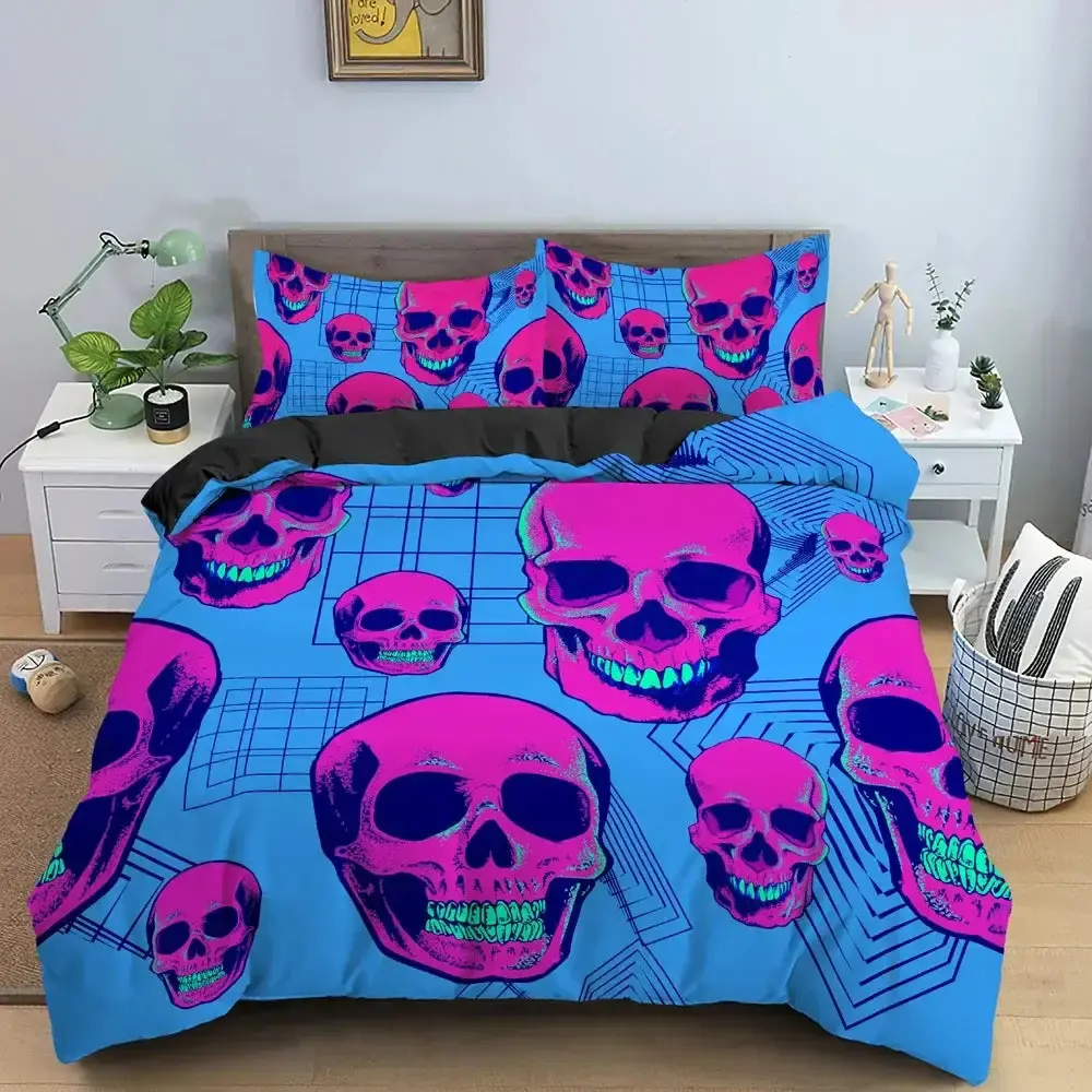 Gothic 3d Bettwaesche Set Mit Totenkopf Druck 2 3 Teilig