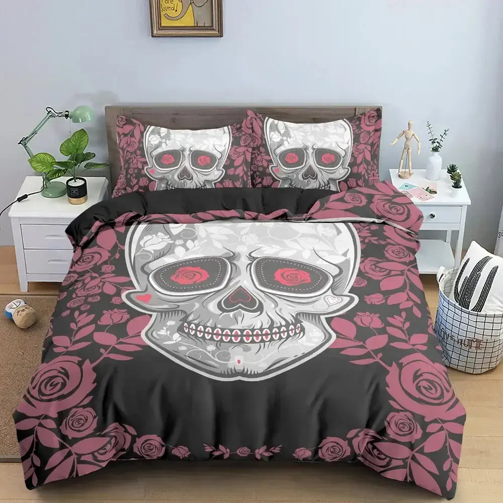 Gothic 3d Bettwaesche Set Mit Totenkopf Druck 2 3 Teilig