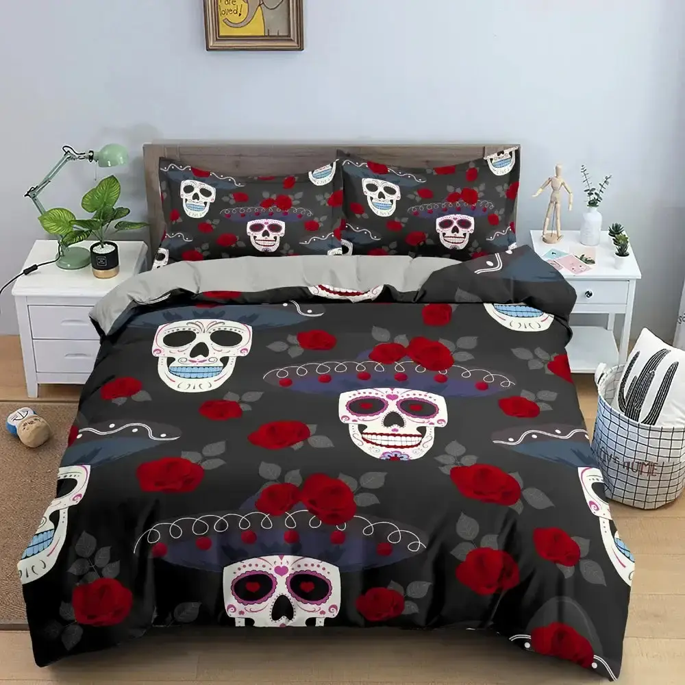 Gothic 3d Bettwaesche Set Mit Totenkopf Druck 2 3 Teilig