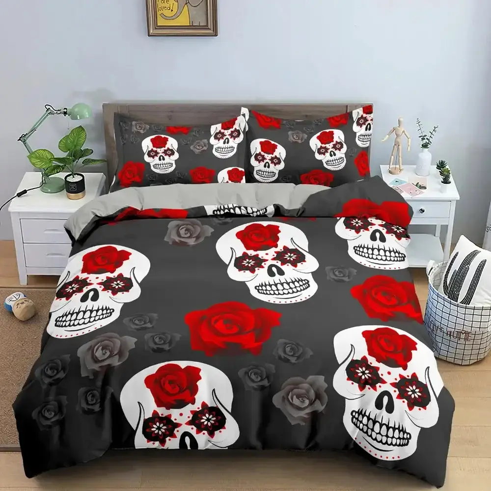 Gothic 3d Bettwaesche Set Mit Totenkopf Druck 2 3 Teilig