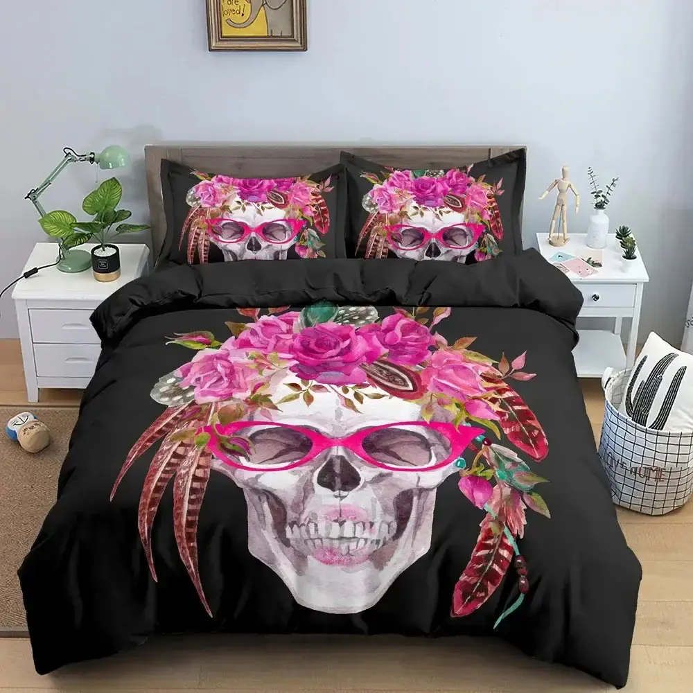 Gothic 3d Bettwaesche Set Mit Totenkopf Druck 2 3 Teilig