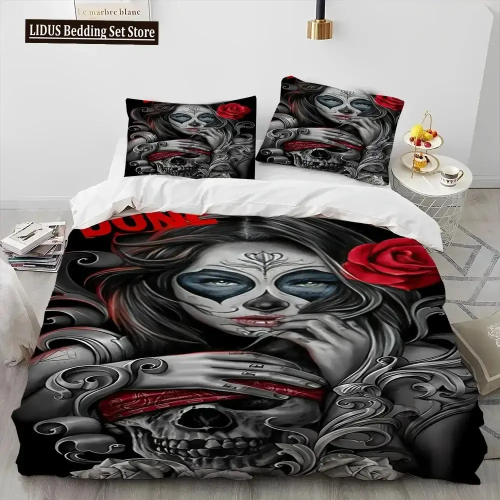 Gothic 3d Horror Bettwaesche Set Mit Totenkopf Motiv Queen