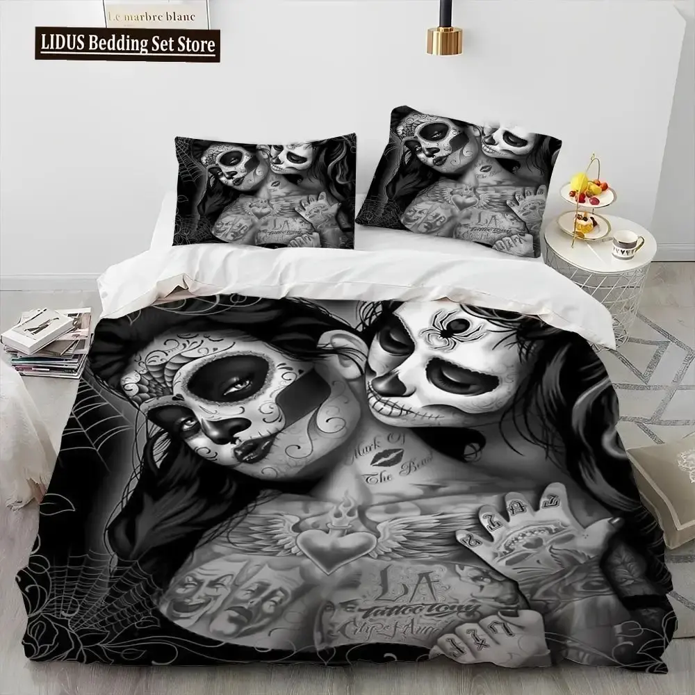 Gothic 3d Horror Bettwaesche Set Mit Totenkopf Motiv Queen