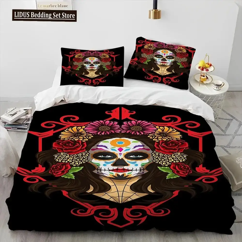 Gothic 3d Horror Bettwaesche Set Mit Totenkopf Motiv Queen