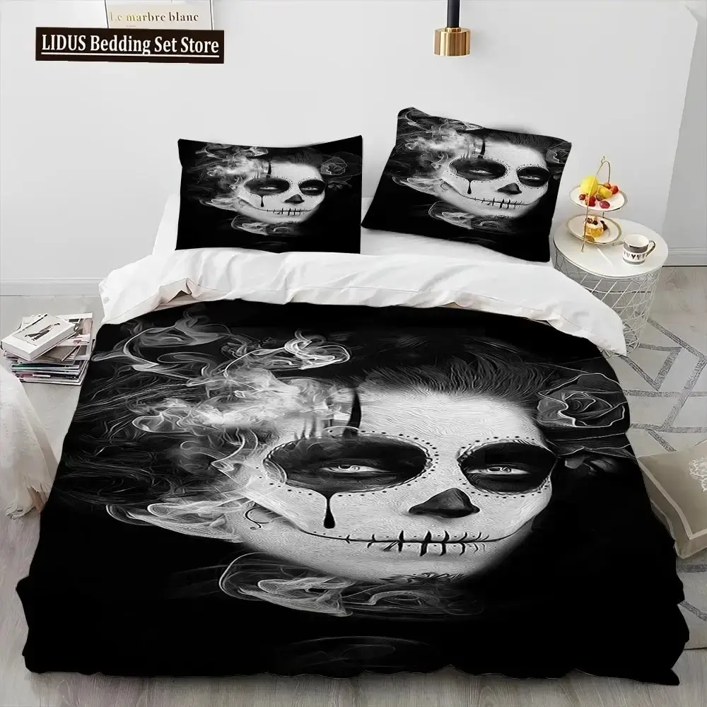 Gothic 3d Horror Bettwaesche Set Mit Totenkopf Motiv Queen