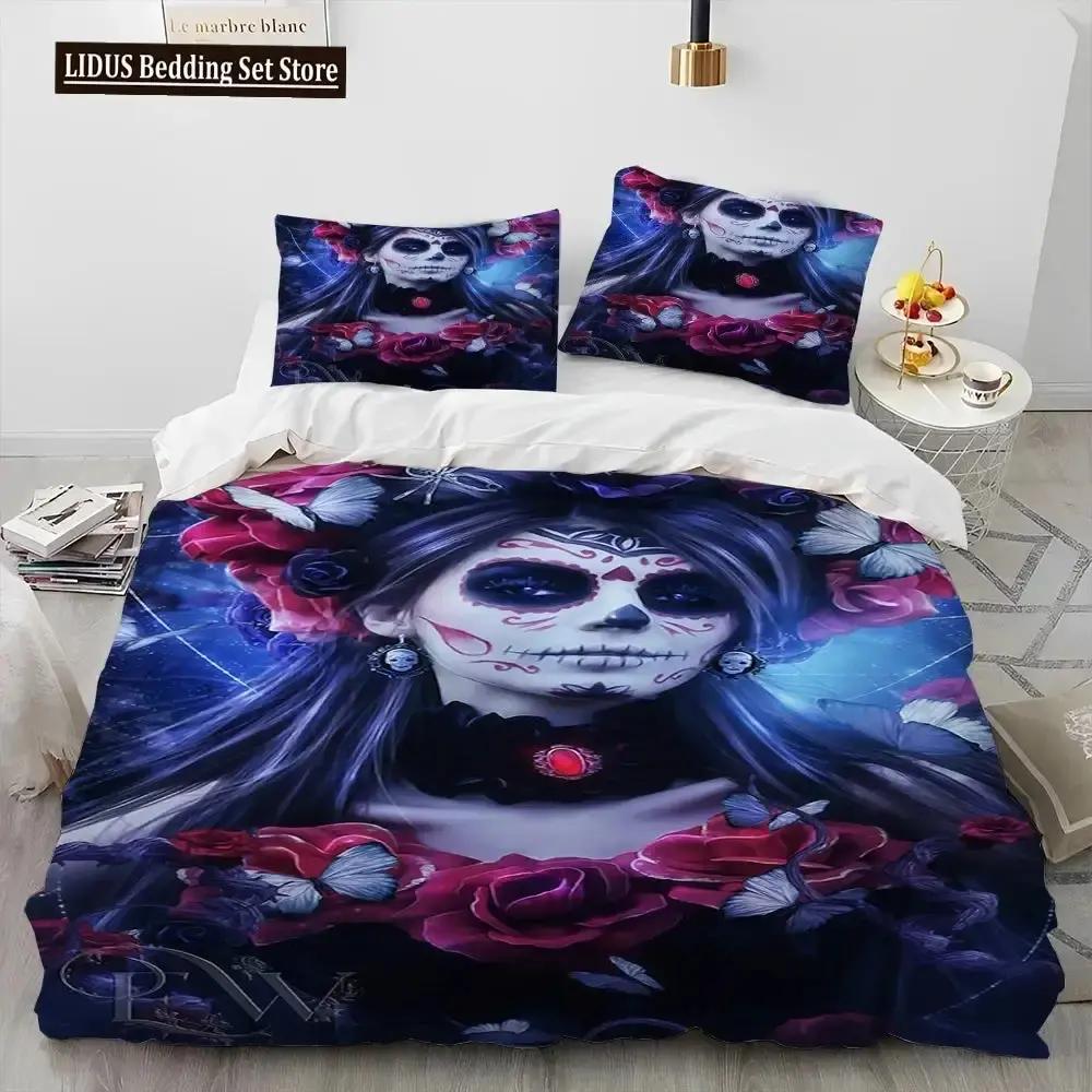 Gothic 3d Horror Bettwaesche Set Mit Totenkopf Motiv Queen