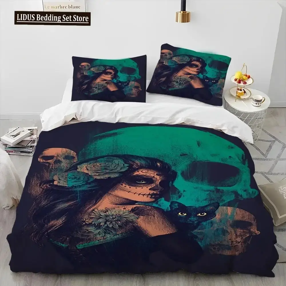 Gothic 3d Horror Bettwaesche Set Mit Totenkopf Motiv Queen