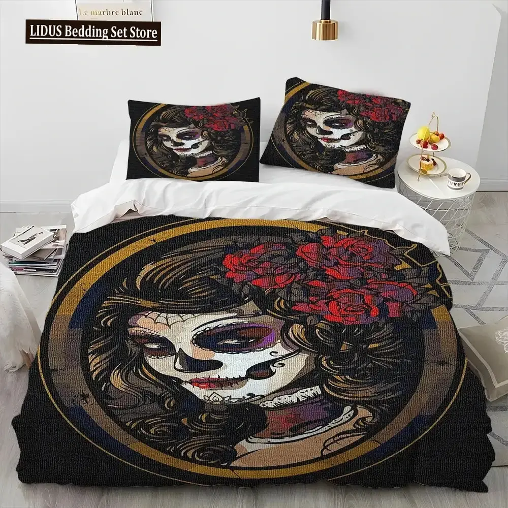 Gothic 3d Horror Bettwaesche Set Mit Totenkopf Motiv Queen