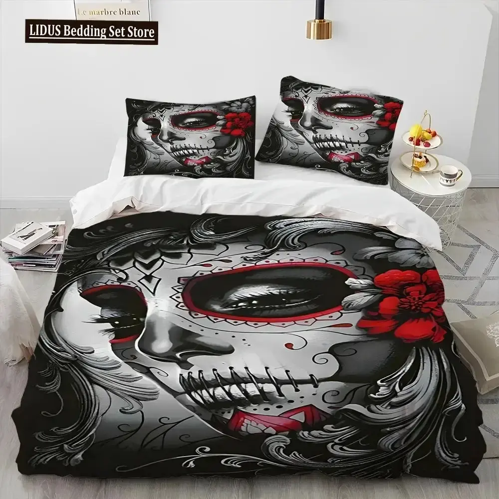 Gothic 3d Horror Bettwaesche Set Mit Totenkopf Motiv Queen