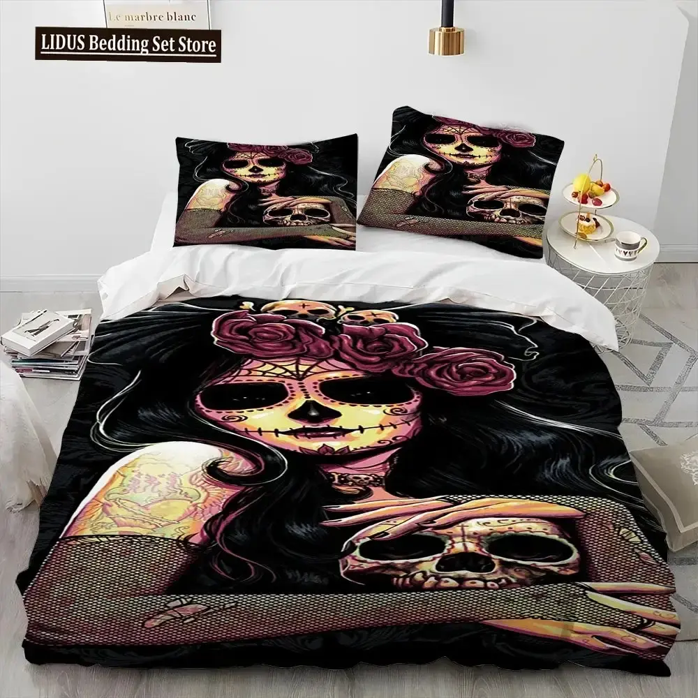 Gothic 3d Horror Bettwaesche Set Mit Totenkopf Motiv Queen