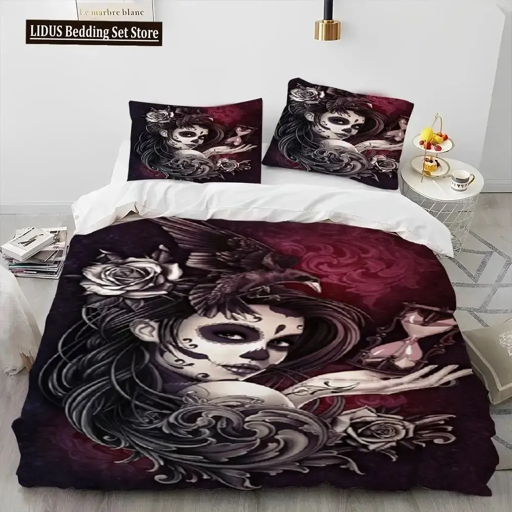 Gothic 3d Horror Bettwaesche Set Mit Totenkopf Motiv Queen