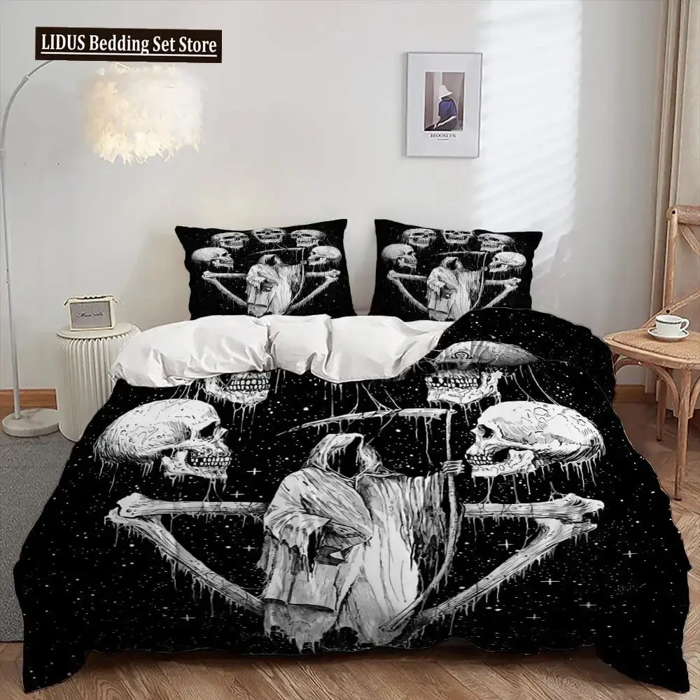Gothic 3d Totenkopf Bettwaesche Set Fuer Queen Groesse
