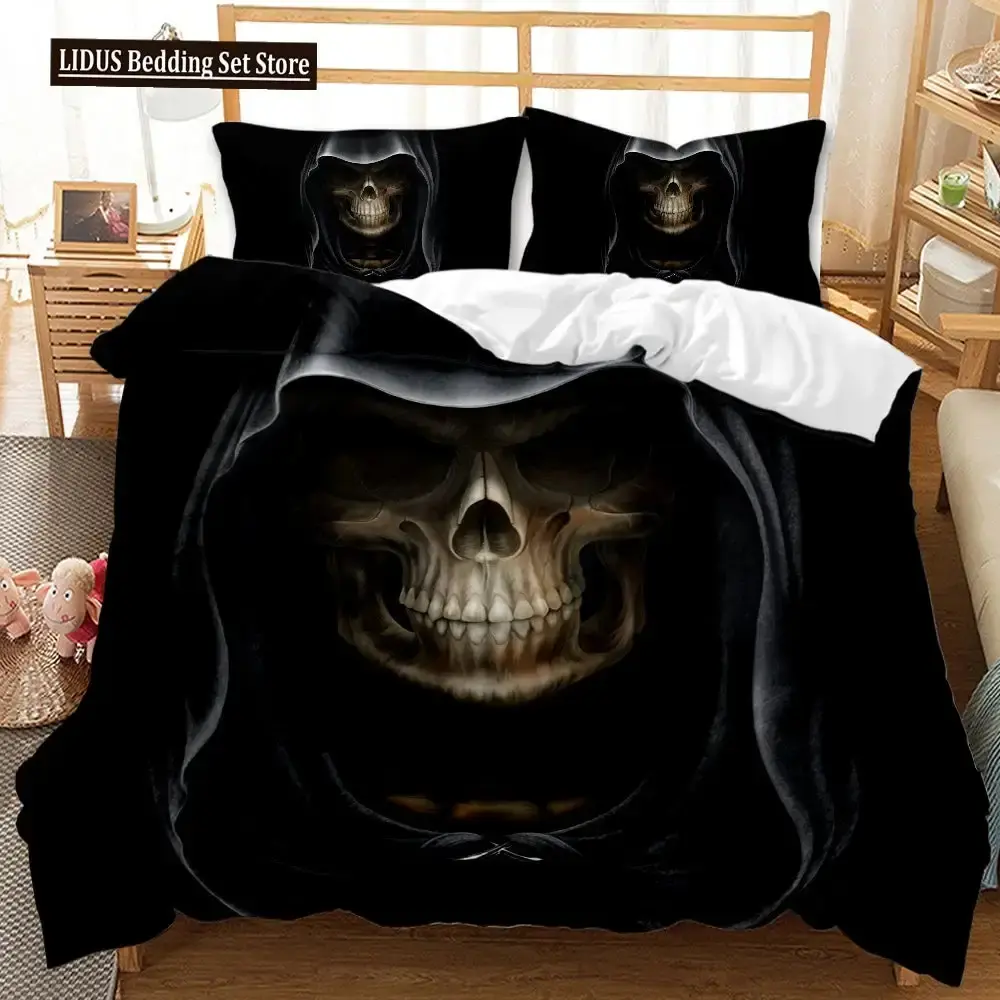 Gothic 3d Totenkopf Bettwaesche Set Fuer Queen Groesse