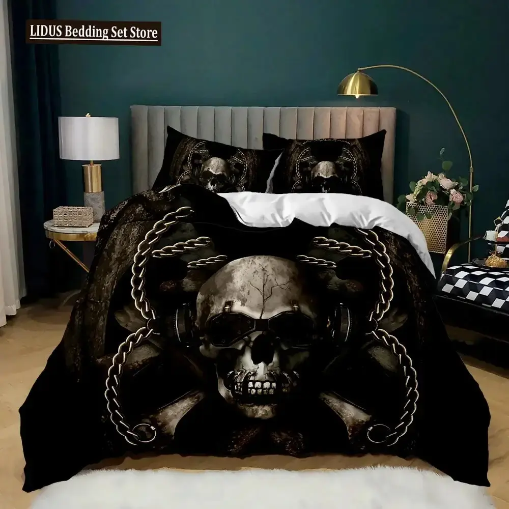 Gothic 3d Totenkopf Bettwaesche Set Fuer Queen Groesse