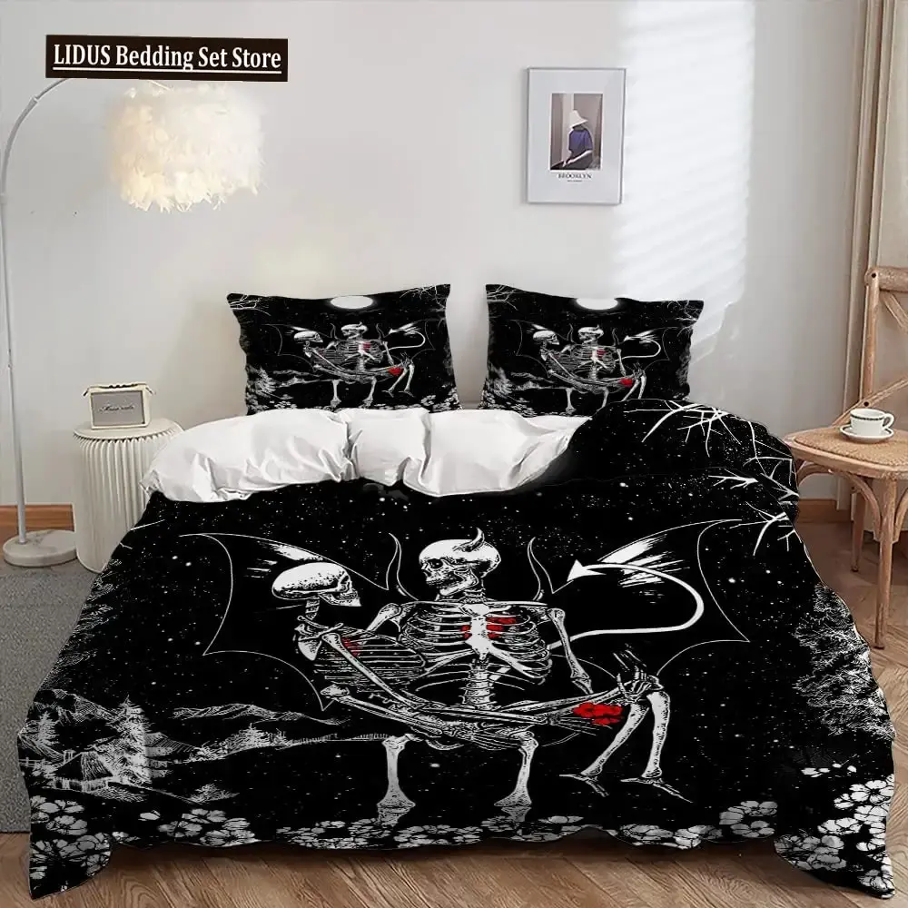 Gothic 3d Totenkopf Bettwaesche Set Fuer Queen Groesse