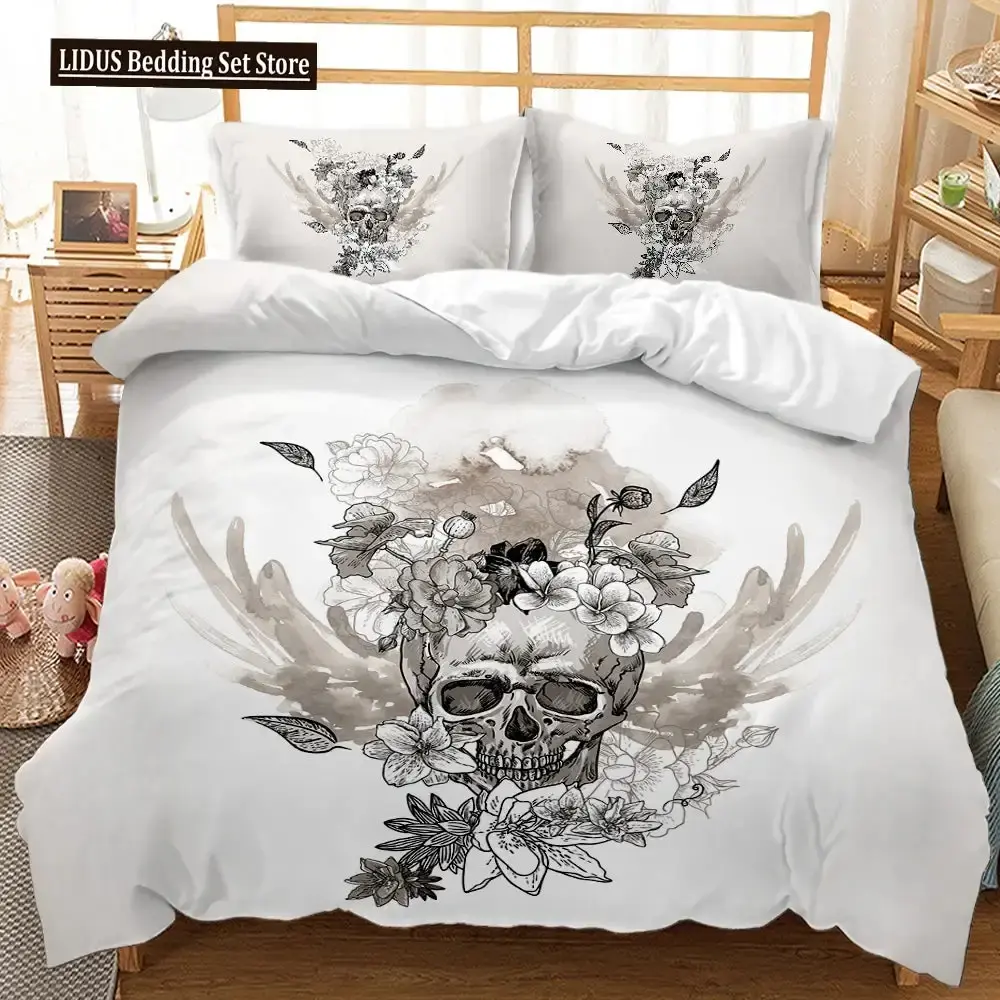 Gothic 3d Totenkopf Bettwaesche Set Fuer Queen Groesse