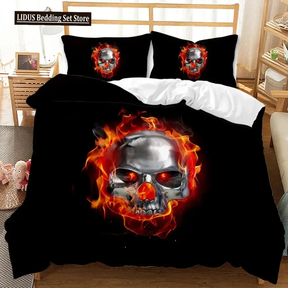 Gothic 3d Totenkopf Bettwaesche Set Fuer Queen Groesse