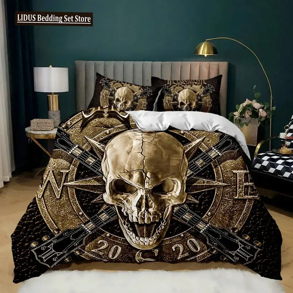 Gothic 3d Totenkopf Bettwaesche Set Fuer Queen Groesse