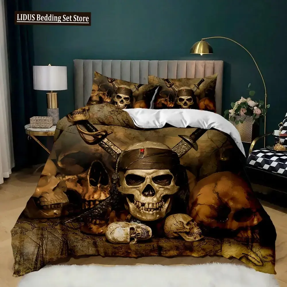 Gothic 3d Totenkopf Bettwaesche Set Fuer Queen Groesse