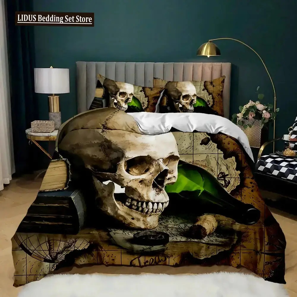 Gothic 3d Totenkopf Bettwaesche Set Fuer Queen Groesse