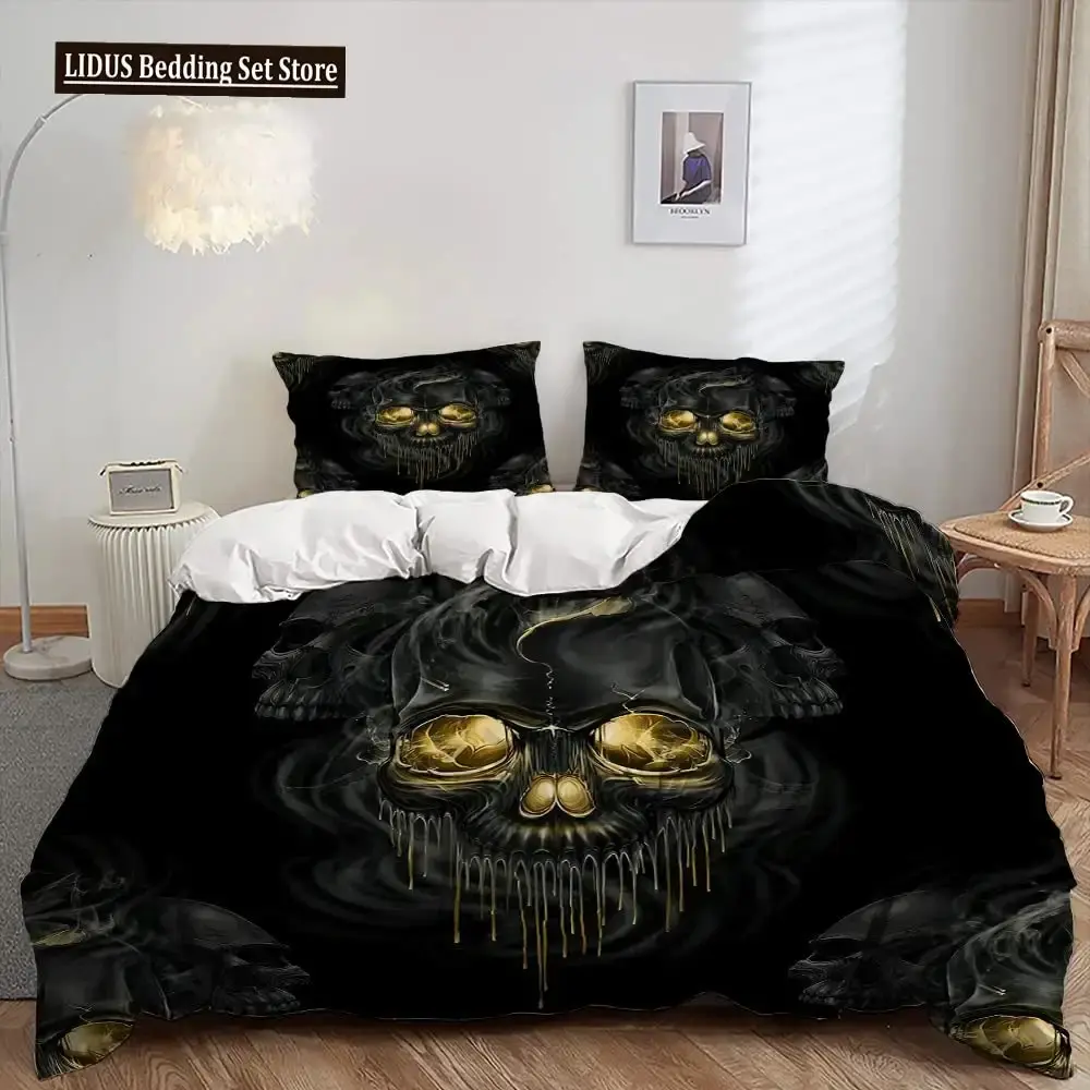 Gothic 3d Totenkopf Bettwaesche Set Fuer Queen Groesse