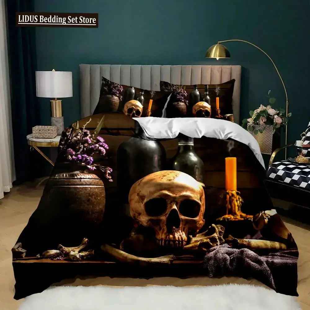 Gothic 3d Totenkopf Bettwaesche Set Fuer Queen Groesse