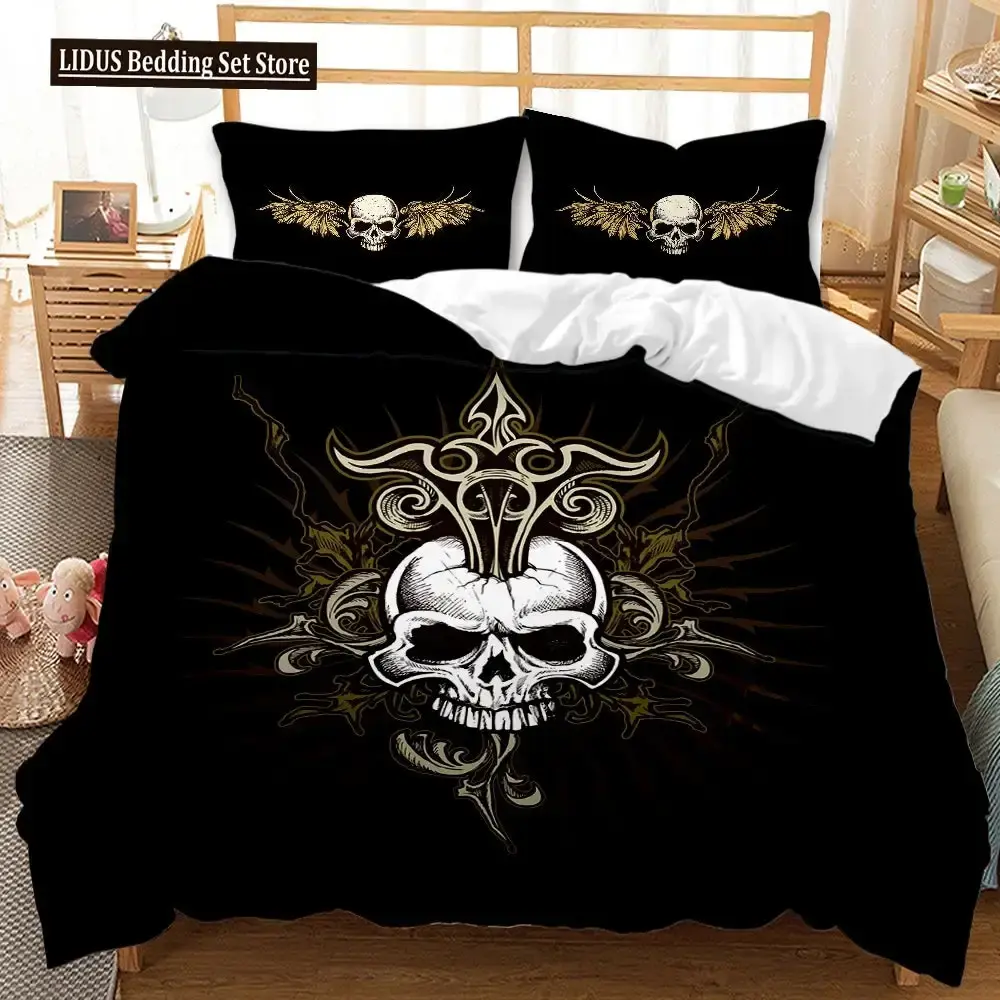 Gothic 3d Totenkopf Bettwaesche Set Fuer Queen Groesse