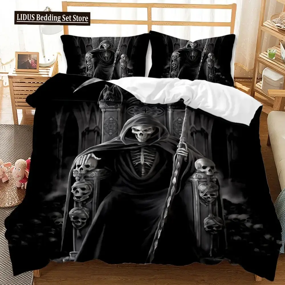 Gothic 3d Totenkopf Bettwaesche Set Fuer Queen Groesse