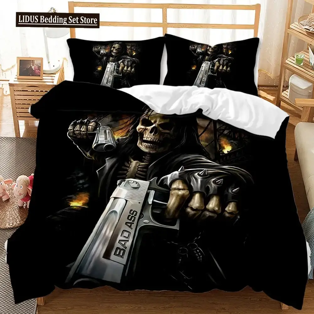 Gothic 3d Totenkopf Bettwaesche Set Fuer Queen Groesse