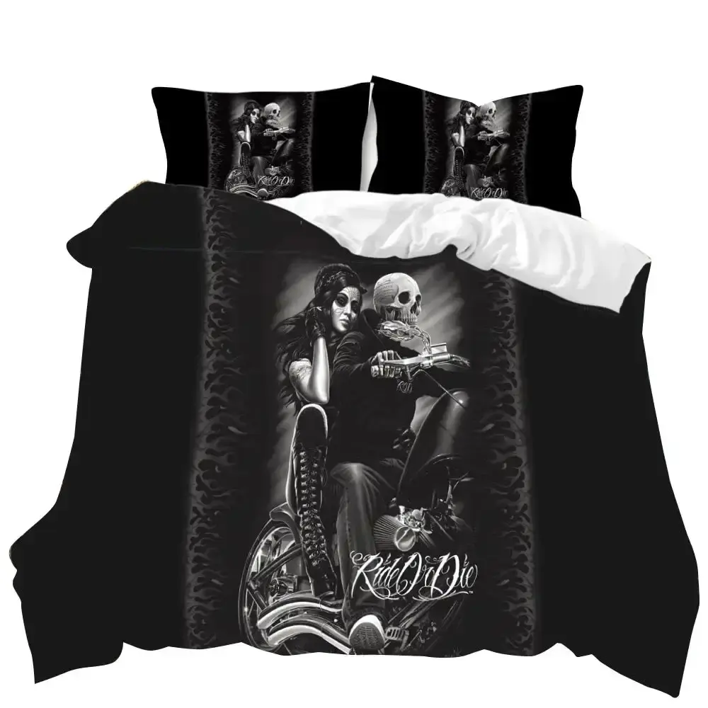 Gothic Bettwaesche Set Mit 3d Totenkopf Fuer Paare