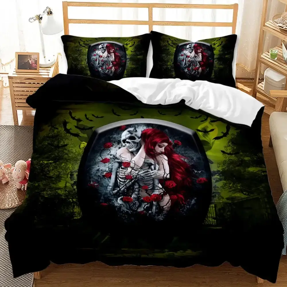 Gothic Bettwaesche Set Mit 3d Totenkopf Fuer Paare