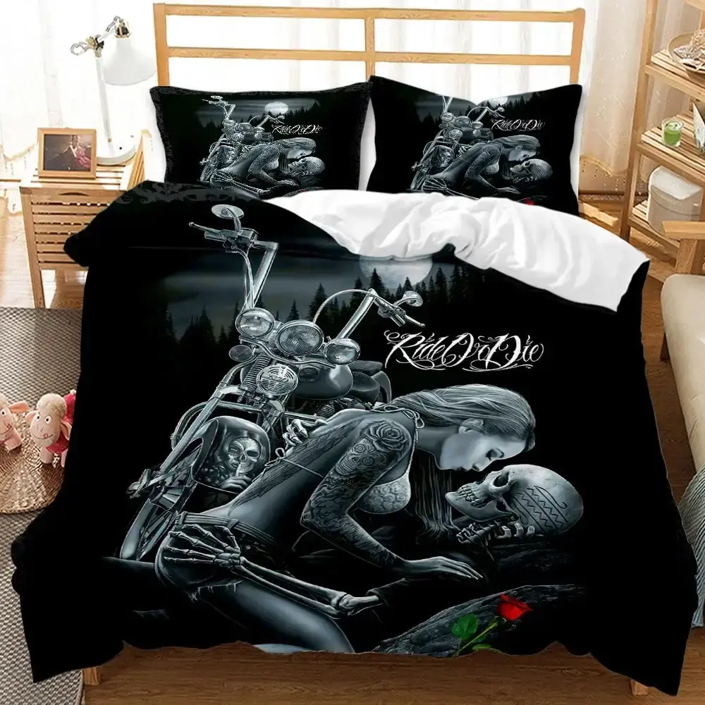 Gothic Bettwaesche Set Mit 3d Totenkopf Fuer Paare