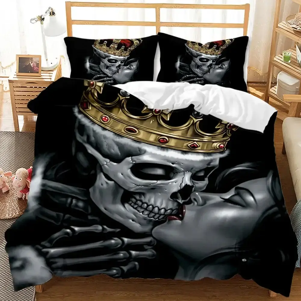 Gothic Bettwaesche Set Mit 3d Totenkopf Fuer Paare