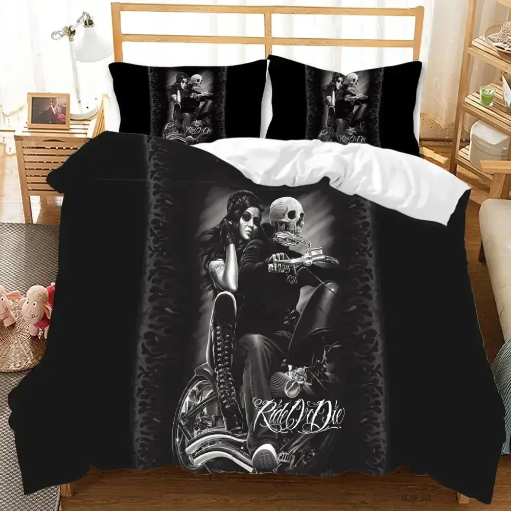 Gothic Bettwaesche Set Mit 3d Totenkopf Fuer Paare