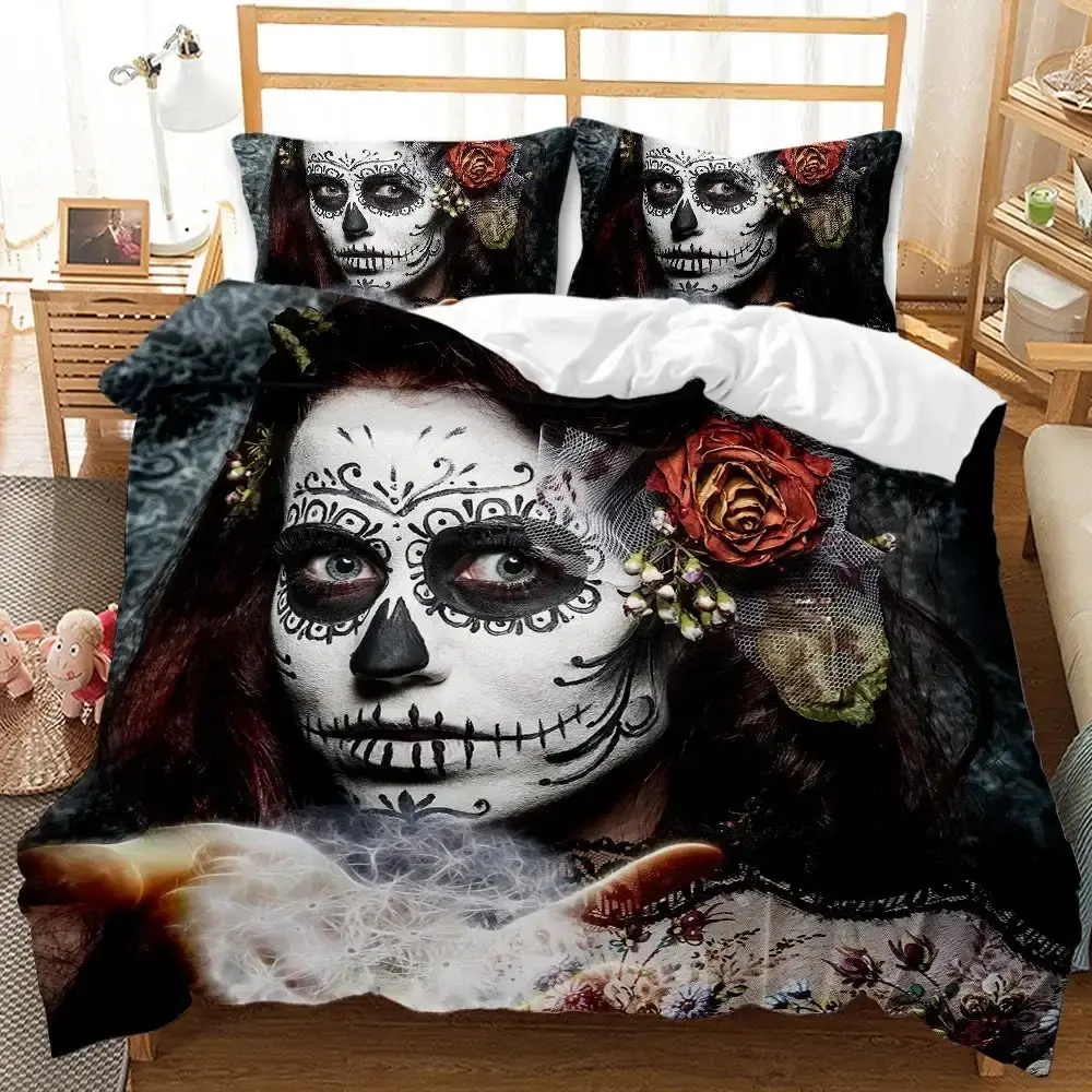 Gothic Bettwaesche Set Mit 3d Totenkopf Fuer Paare