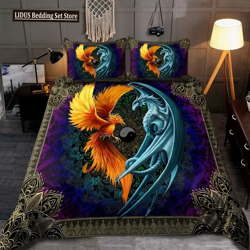 Gothic Bettwaesche Set Mit Drache 038 Phoenix Mandala Stil