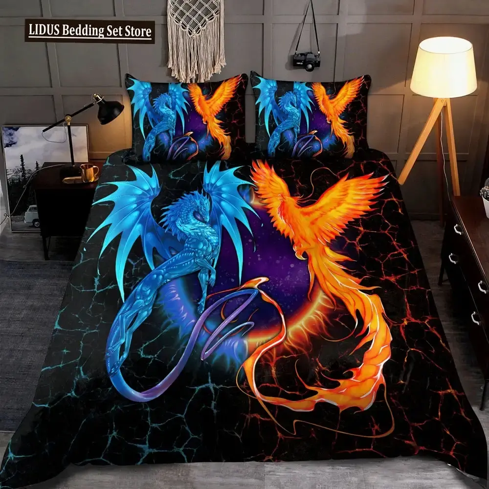 Gothic Bettwaesche Set Mit Drache 038 Phoenix Mandala Stil