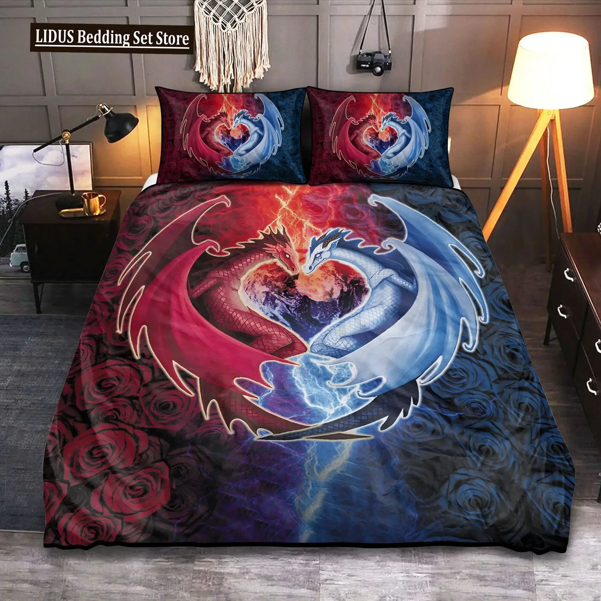 Gothic Bettwaesche Set Mit Drache 038 Phoenix Mandala Stil