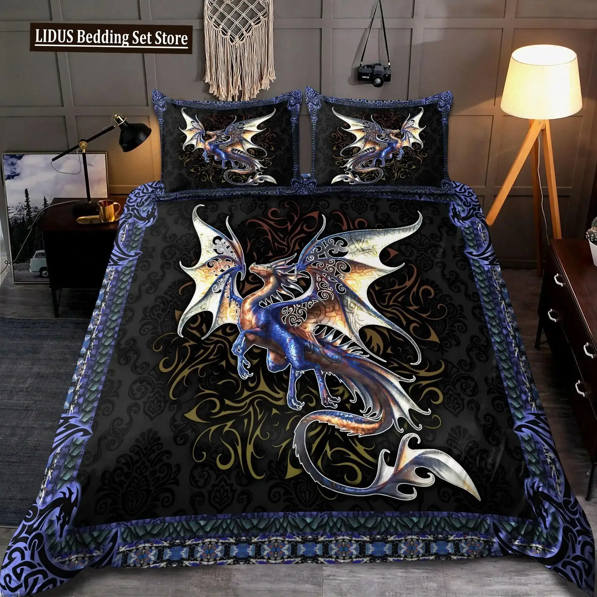 Gothic Bettwaesche Set Mit Drache 038 Phoenix Mandala Stil