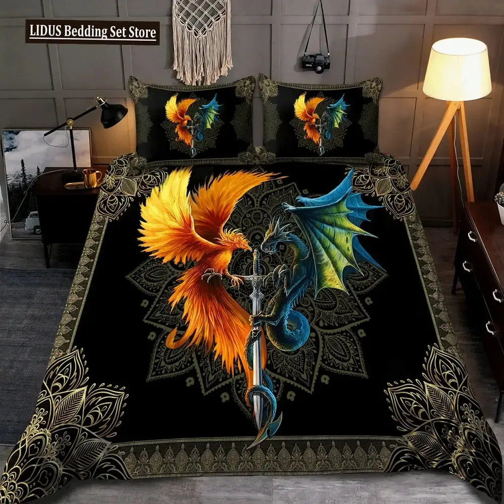 Gothic Bettwaesche Set Mit Drache 038 Phoenix Mandala Stil