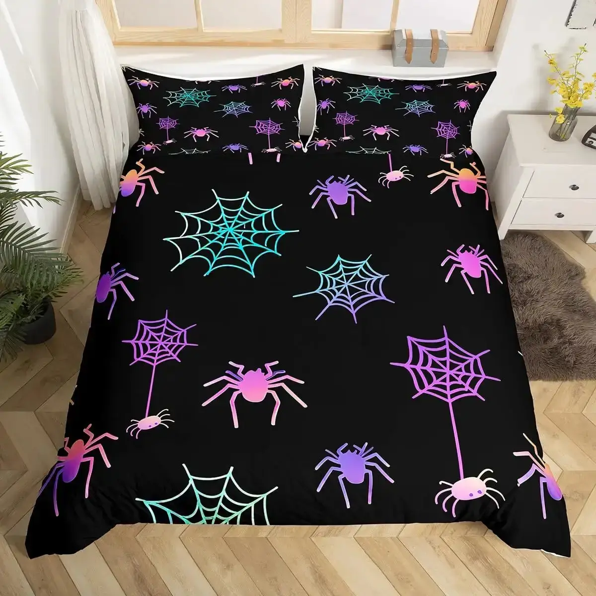 Gothic Bettwaesche Set Mit Lila Fledermaeusen 038 Sternen