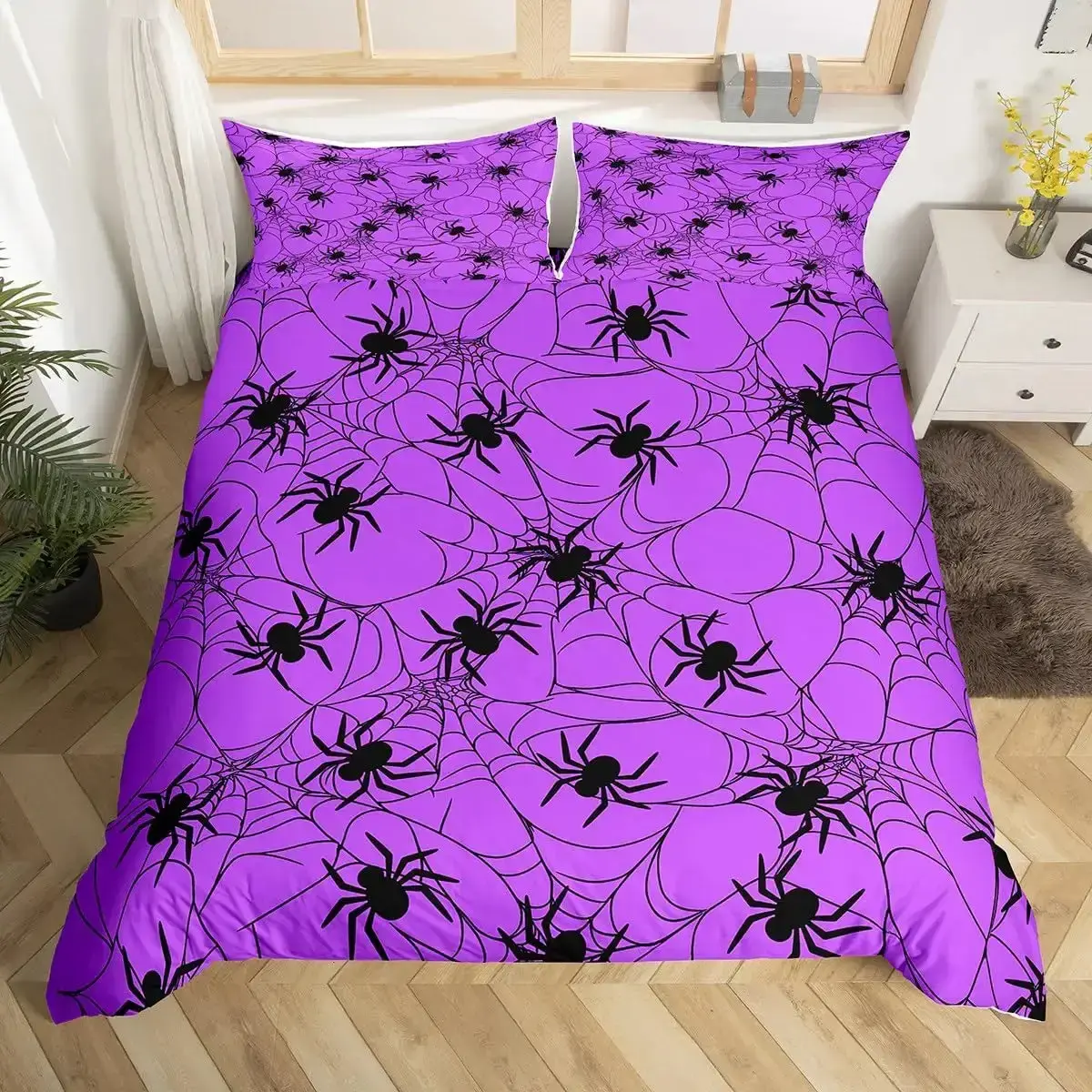 Gothic Bettwaesche Set Mit Lila Fledermaeusen 038 Sternen