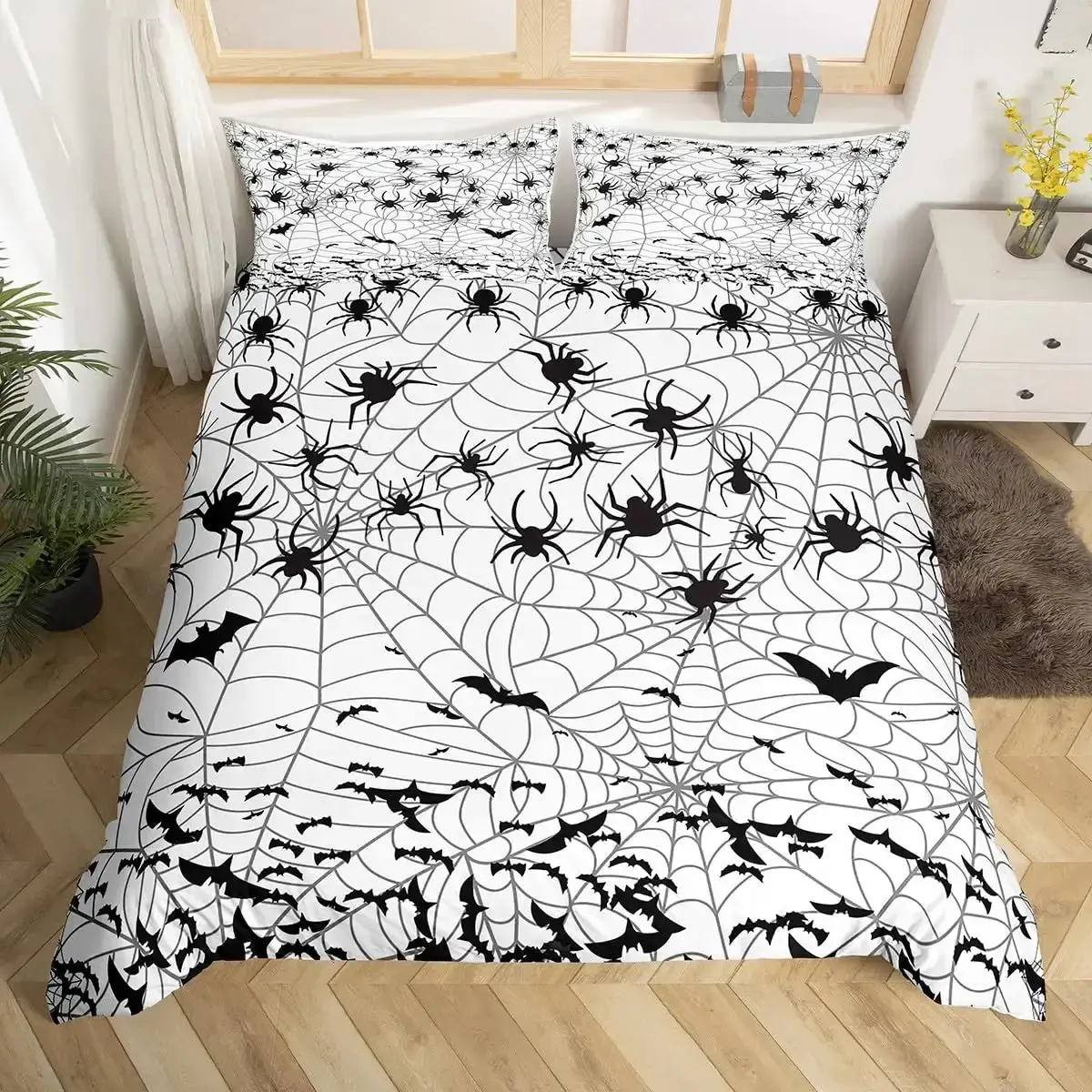 Gothic Bettwaesche Set Mit Lila Fledermaeusen 038 Sternen