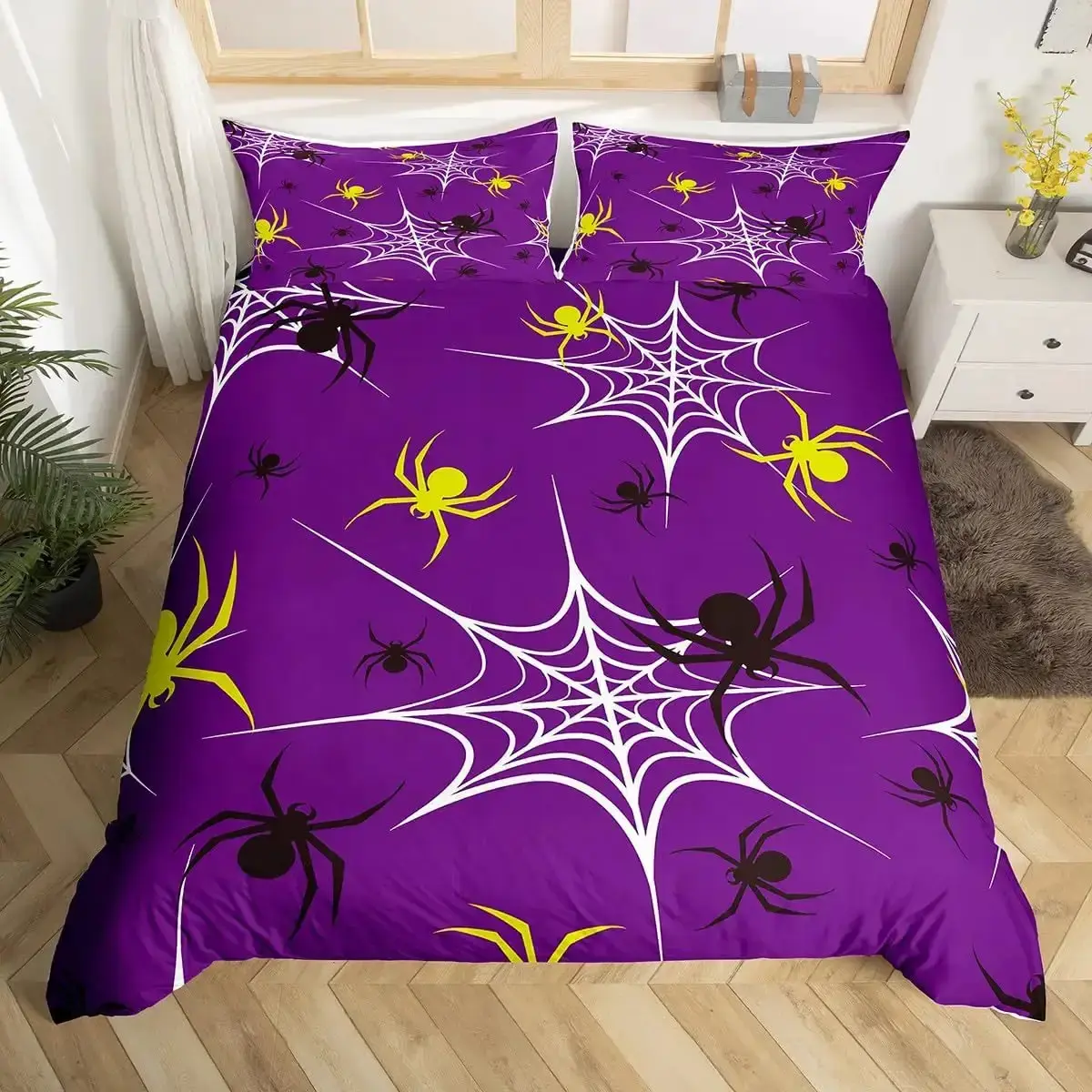 Gothic Bettwaesche Set Mit Lila Fledermaeusen 038 Sternen