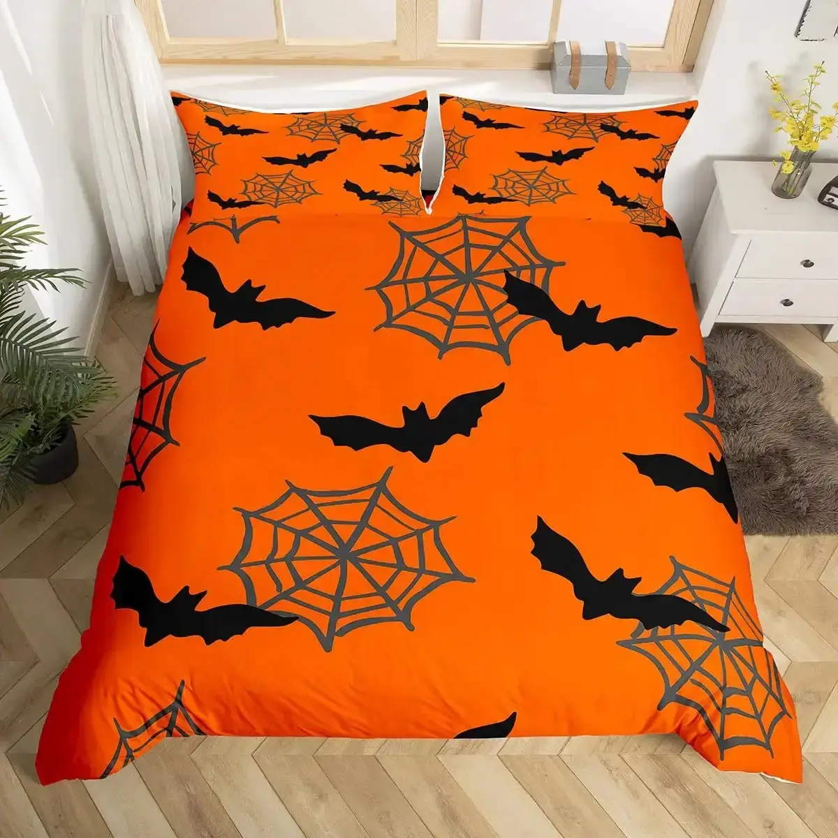 Gothic Bettwaesche Set Mit Lila Fledermaeusen 038 Sternen