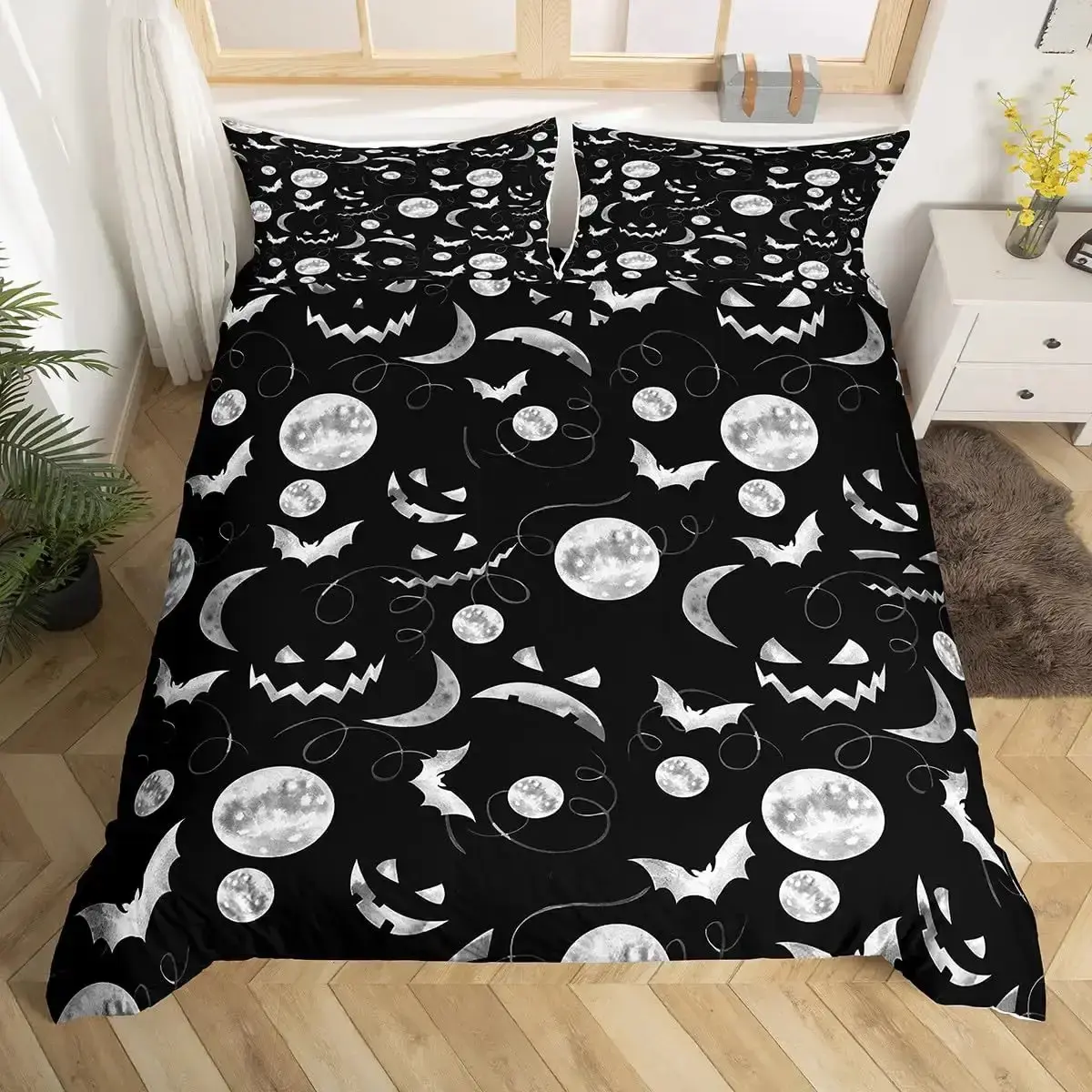 Gothic Bettwaesche Set Mit Lila Fledermaeusen 038 Sternen