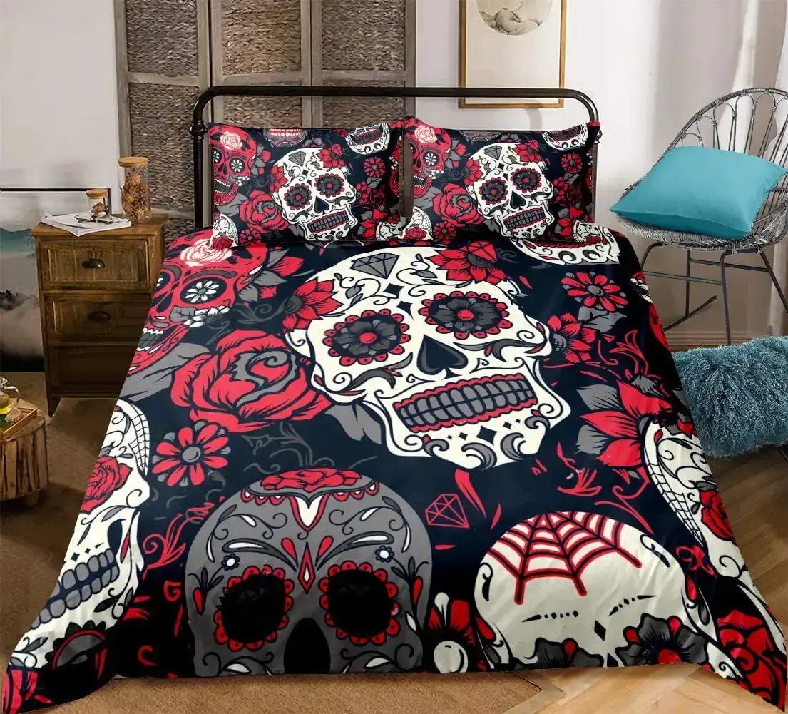 Gothic Bettwaesche Set Mit Sugar Skull Design 3 Teilig