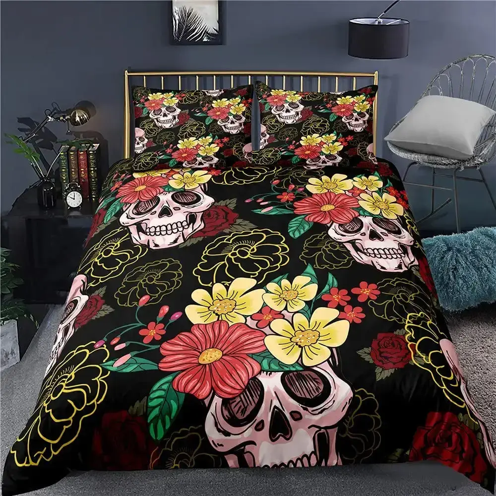 Gothic Bettwaesche Set Mit Sugar Skull Design 3 Teilig